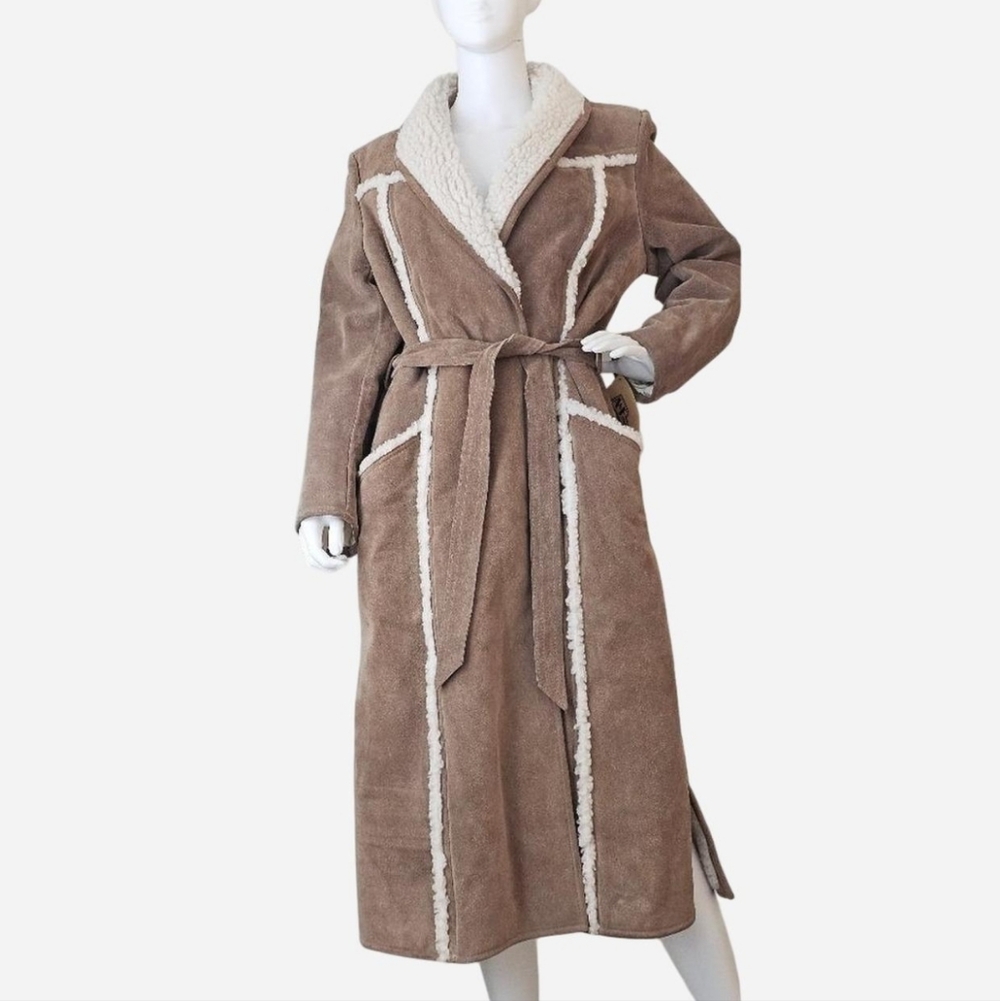 Vintage 1970's A&F ORIGINALS Women's‎ Suede Leather Shearling Wrap Coat. Sz 18